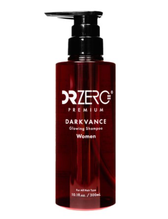 Dr. ZERO Women's Glowing Black Hair Shampoo 300ml (repairs hair damaged by perms and dyeing) with a vanilla and floral scent.