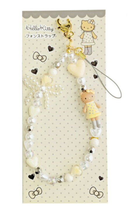 Hello Kitty Phone Strap - Gray Polka Dot