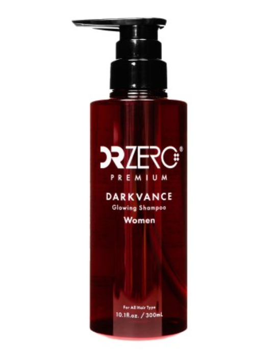 Dr. ZERO Women's Glowing Black Hair Shampoo 300ml (repairs hair damaged by perms and dyeing) with a vanilla and floral scent.