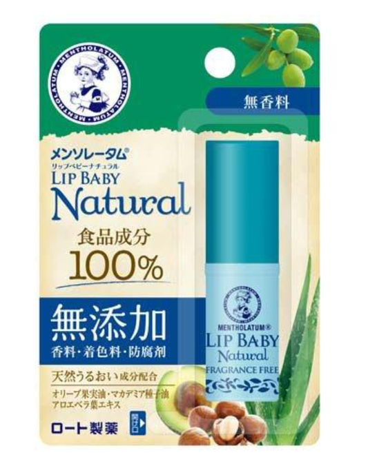 Rohto Mentholatum Lip Baby Natural Fragrance-Free Lip Balm 4g (Prevents chapped lips and leaves them plump and hydrated)