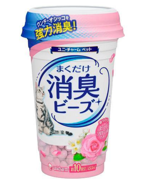 Unicharm Cat Litter Box Deodorizer Beads, Mild Pure Floral Scent, 450ml