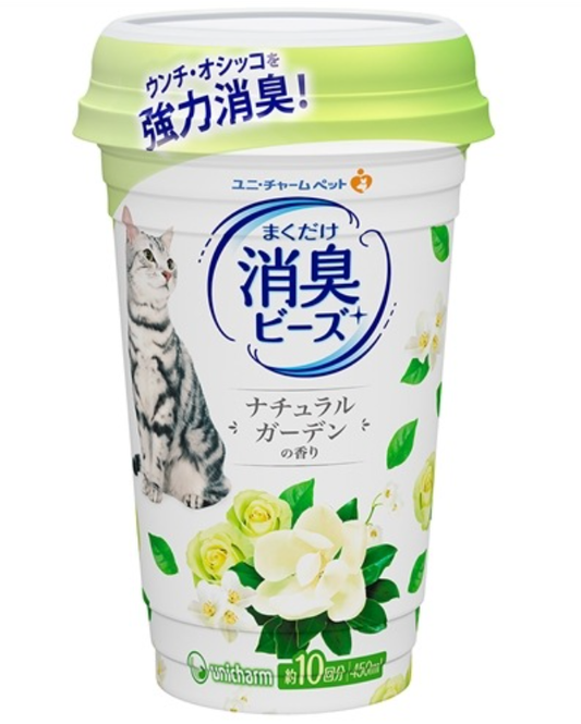 Unicharm Cat Litter Box Deodorizer Beads, Fresh Natural Floral Scent, 450ml