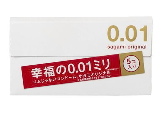 Happiness Sagami 0.01mm Condoms, 5 Count (Polyurethane condoms, three times stronger than rubber, with a smooth surface for high thermal conductivity, transferring warmth to the skin)